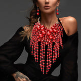 Women's Pearl Cluster Statement Necklace Jewelry Set