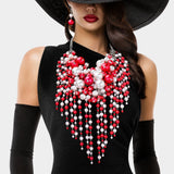 Women's Pearl Cluster Statement Necklace Jewelry Set