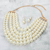 Women's Pearl Beaded Multi Strand Statement Necklace