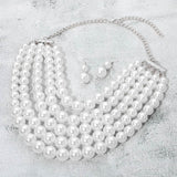 Women's Pearl Beaded Multi Strand Statement Necklace