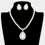 Crystal Trim Pearl Pendant Necklace