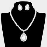 Crystal Trim Pearl Pendant Necklace