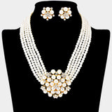 Pearl Cluster Flower Necklace Clip on Earring set