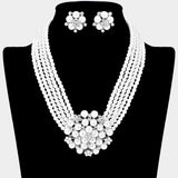 Pearl Cluster Flower Necklace Clip on Earring set