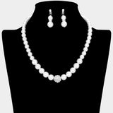 Pave ball & pearl strand necklace