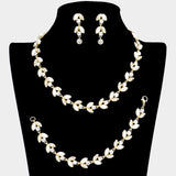 3PCS Crystal Rhinestone Pearl Leaf Cluster Necklace Set