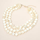 Triple Layered Disc Pearl Beaded Statement Necklace