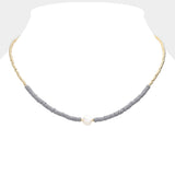 Freshwater Pearl Accented Metal Ball Heishi Beaded Necklace