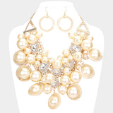 Women's Pearl Cluster Statement Necklace Jewelry Set
