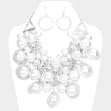 Women's Pearl Cluster Statement Necklace Jewelry Set