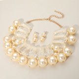 Chunky Celluloid Acetate Bar Pearl Statement Necklace