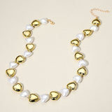 Pearl Metal Heart Beaded Necklace