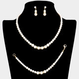3PCS Crystal Detail Pearl Necklace Jewelry Set