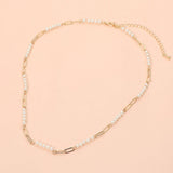 Pearl Beaded Station Paperclip Chain Necklace
