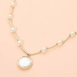 Round Pearl Pendant Station Necklace