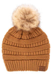 C.C Solid Ribbed Knit Beanie with Pom