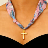 Hand-Tied Silk Scarf Cross Necklace