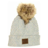 Large Patch Heathered Pom C.C Beanie