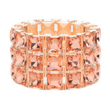 3Rows Square Stone Stretch Evening Bracelet