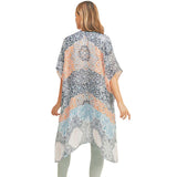 Floral Leaf Patterned Cover Up Kimono Poncho