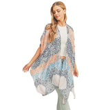 Floral Leaf Patterned Cover Up Kimono Poncho