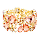 Glass Crystal Teardrop Floral Stretch Evening Bracelet