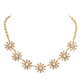 Glass Stone Embellished Flower Cluster Link Necklace