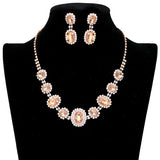 Oval Stone Accented Rhinestone Trimmed Necklace