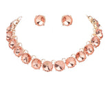 Round Stone Link Evening Necklace Earring Set