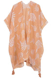 Leaf Print Two Tone Lurex Tassel Kimono