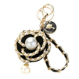 Pearl Pointed Faux Leather Braided Deco Flower Bag Charm