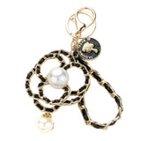 Pearl Pointed Faux Leather Braided Deco Flower Bag Charm