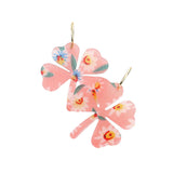 Flower Patterned Resin Clover Dangle Earrings