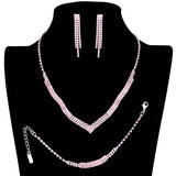 3PCS 3Rows Crystal Rhinestone Necklace Jewelry Set
