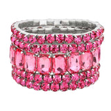Women's 5Pcs Rectangle Round Stone Stretch Multi Layered Bracelets