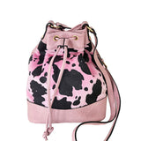 Cow Patterned Faux Leather Drawstring Crossbody Bag