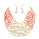 Chunky Multi Strand Pearl Bib Necklace