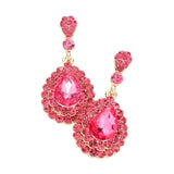 Crystal Rhinestone Trim Teardrop Stone Evening Earrings
