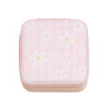 Daisy Flower Checkered Pattern Portable Square Jewelry Box