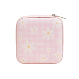 Daisy Flower Checkered Pattern Portable Square Jewelry Box