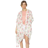 Elegant Flower Printed Cover Up Kimono Poncho