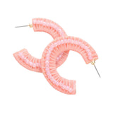 Faceted Bead Embellished Raffia Wrapped Hoop Earrings