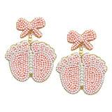 Felt Back Pearl Beaded Bow Baby Foot Dangle Earrings