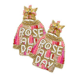 Felt Back Rose All Day T shirt Beaded Dangle Earrings