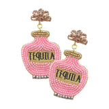 Felt Back Seed Beaded Tequila Dangle Earrings