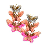 Felt Back Sequin Triple Butterfly Link Dangle Earrings