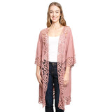 Floral Lace Trimmed Cover Up Kimono Poncho