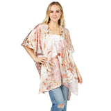 Floral Patterned Satin Cover Up Kimono Poncho