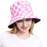 Flower Pointed Checkerboard Patterned Bucket Hat