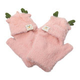 Fuzzy Reindeer Ear Fingerless Flap Winter Gloves